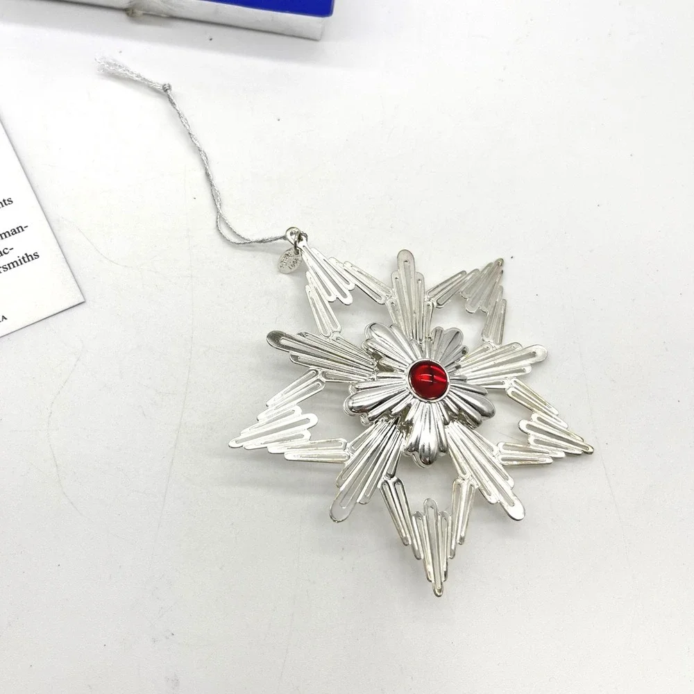 Reed & Barton 2001 Annual Jeweled Star Silverplated Christmas Ornament Red Stone